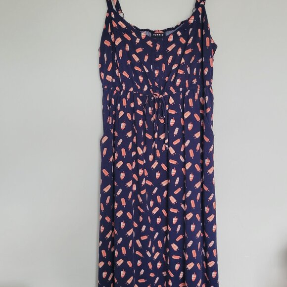 Torrid Popsicle Flowy Midi Dress Elastic Tie Waist Pockets Women's Size 1 - Picture 2 of 9
